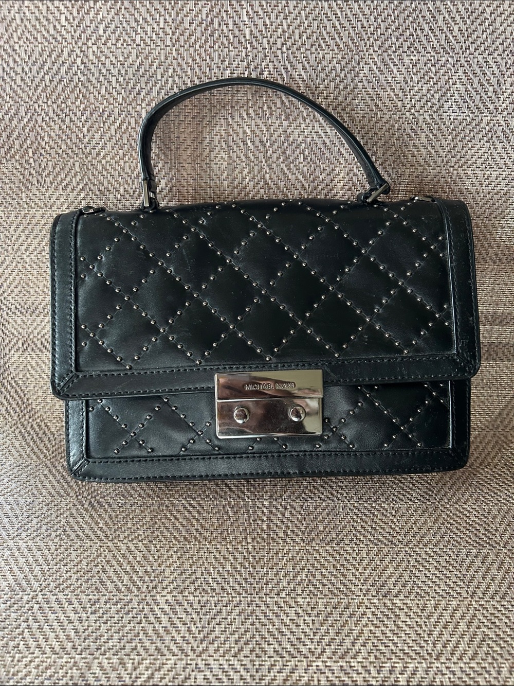 MICHAEL Michael Kors Black Micro Stud Callie Quilted Medium Crossbody.